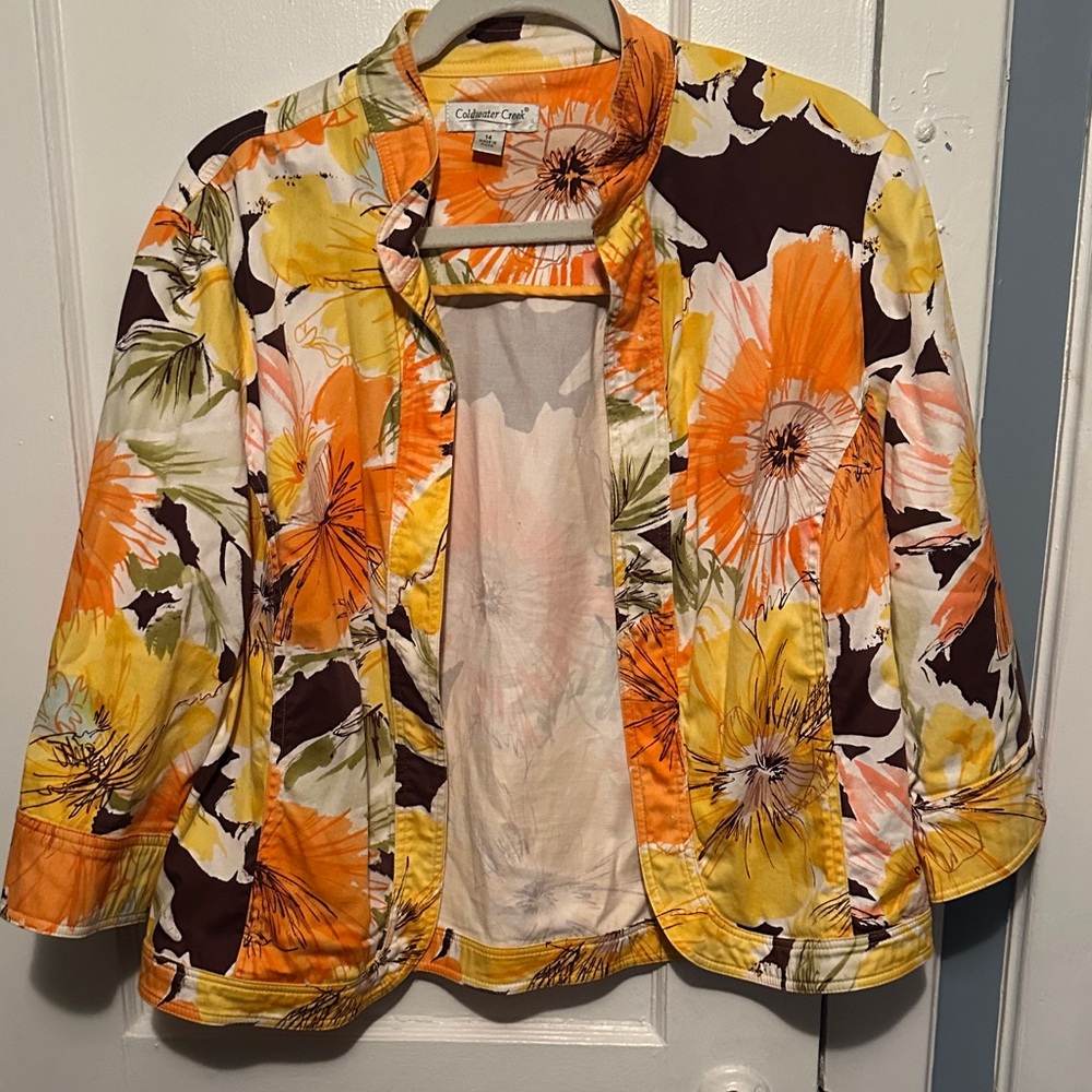 Coldwater Creek Women's Vibrant Floral Blazer - Orange and Brown